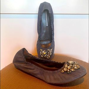Jeweled Sueded Leather Flats by Vera Wang Lavender Label Size 9.5